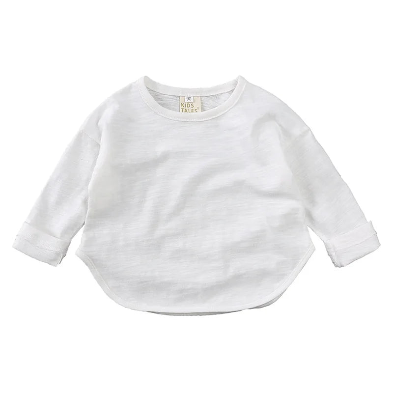 T-shirt à manches longues en coton, style simple et décontracté