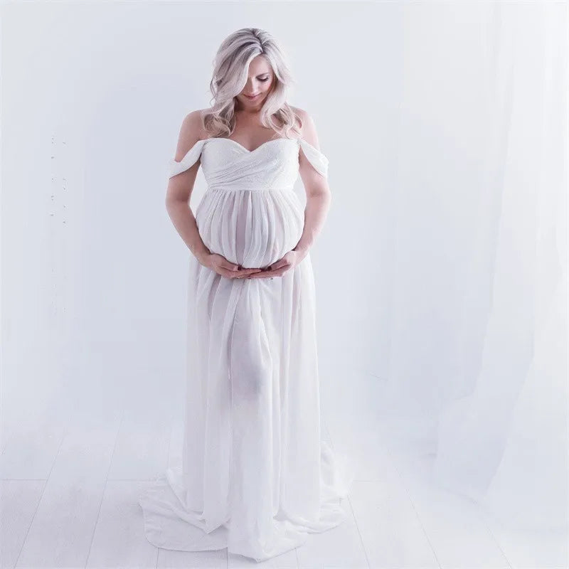 Robe de Maternité fendue en dentelle mousseline de soie