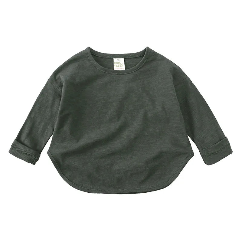 T-shirt à manches longues en coton, style simple et décontracté