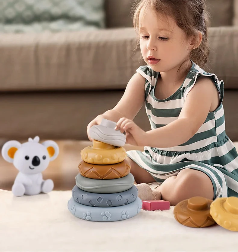Tour à empiler Montessori Koala ou Eléphant pour bébé, développement de la motricité Fine