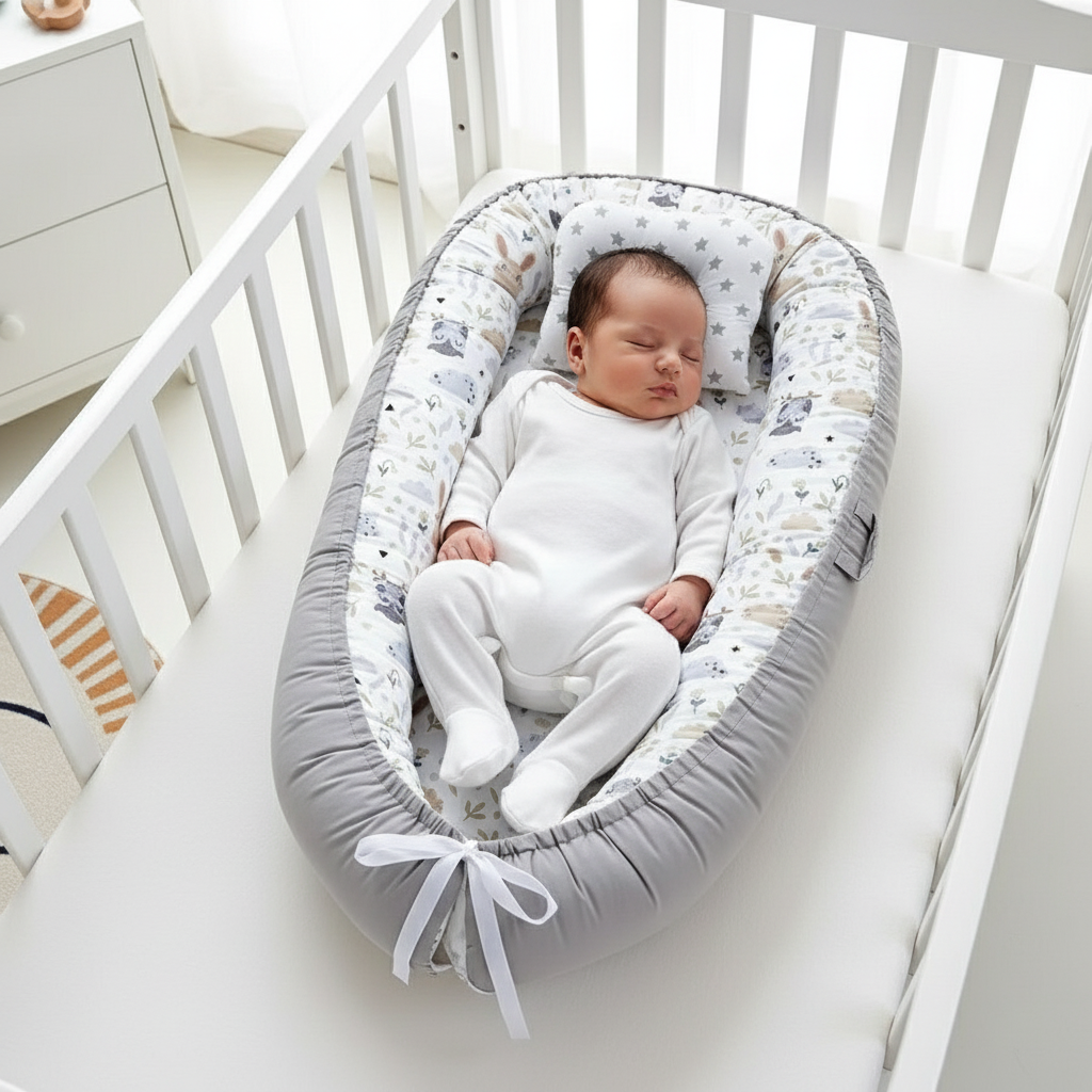 Bébé endormi dans le réducteur de lit motif animaux