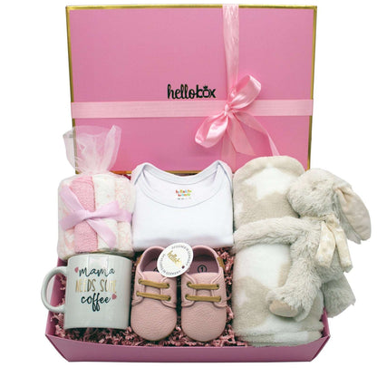 Coffret cadeau naissance avec couverture bébé et doudou (17 pièces)