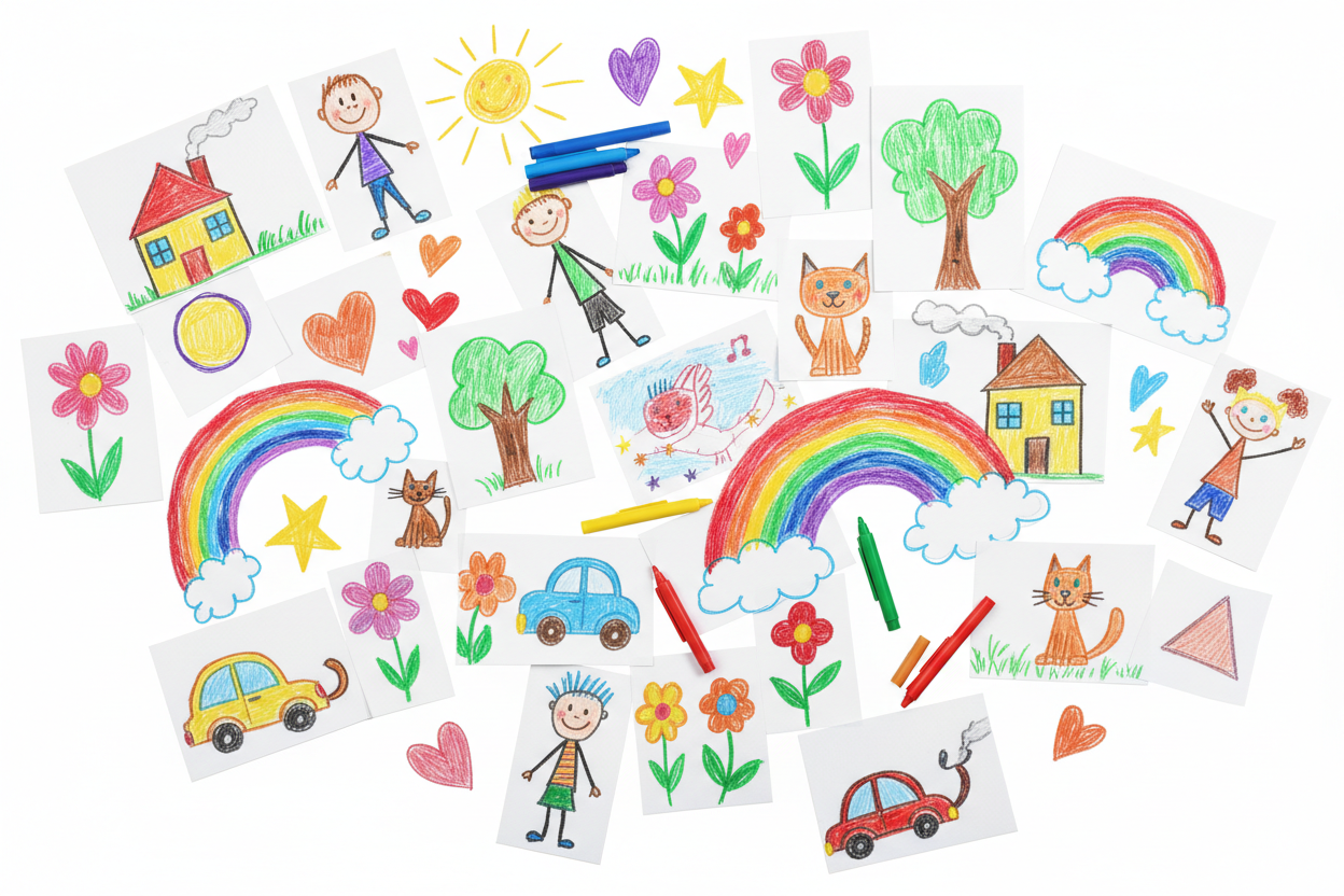 Dessins d'enfants dispersés