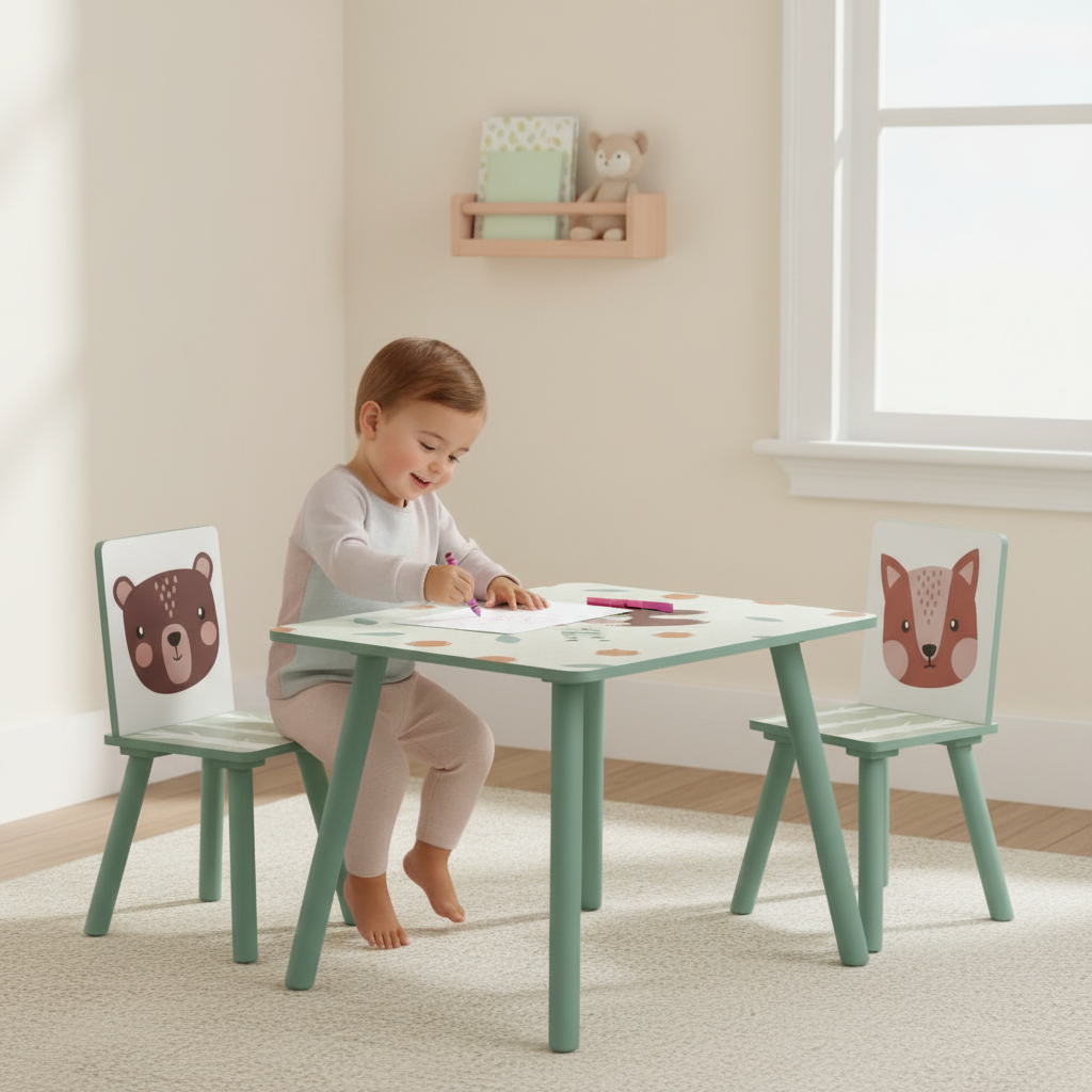 Enfant avec ensemble table et chaises