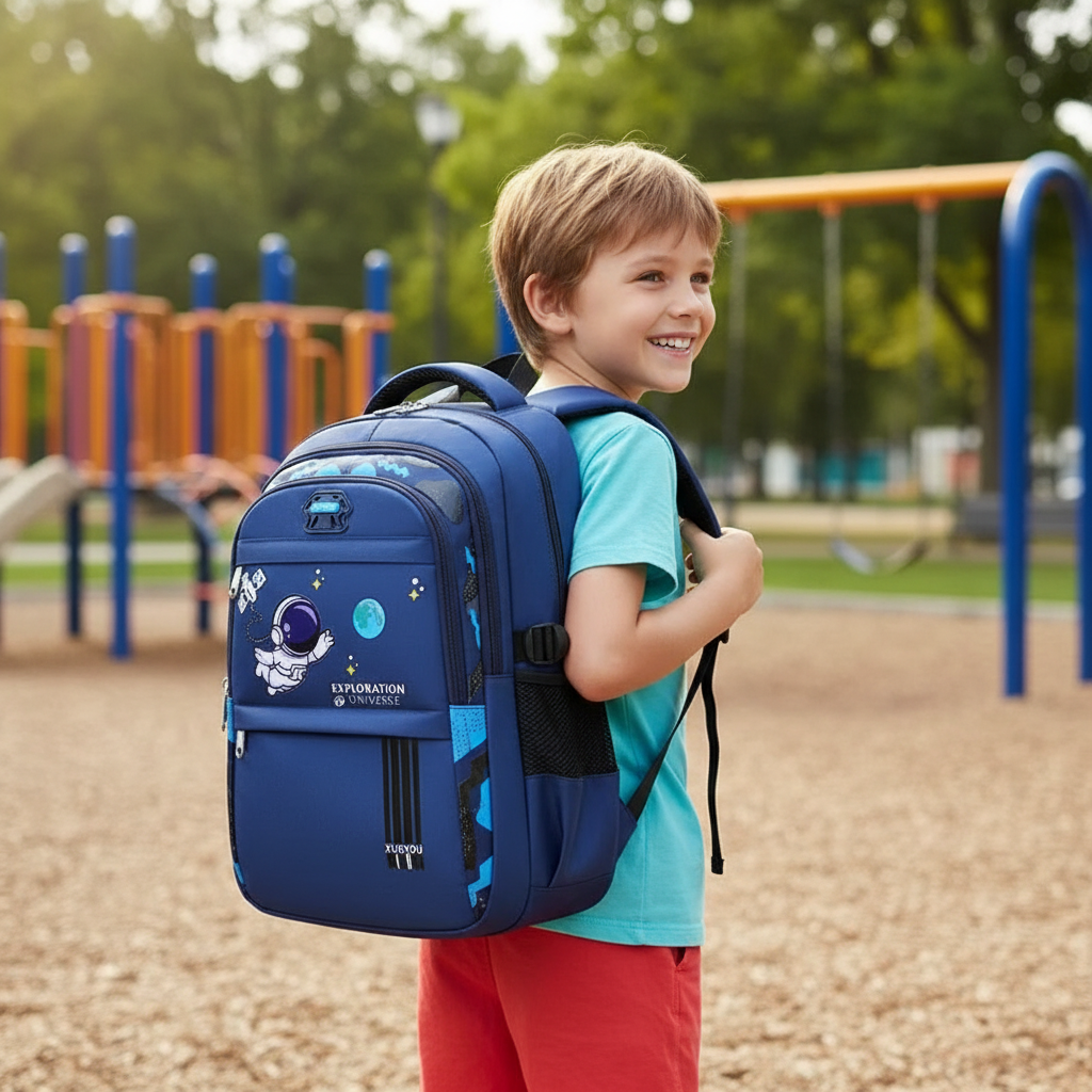 Enfant avec sac à dos astronaute