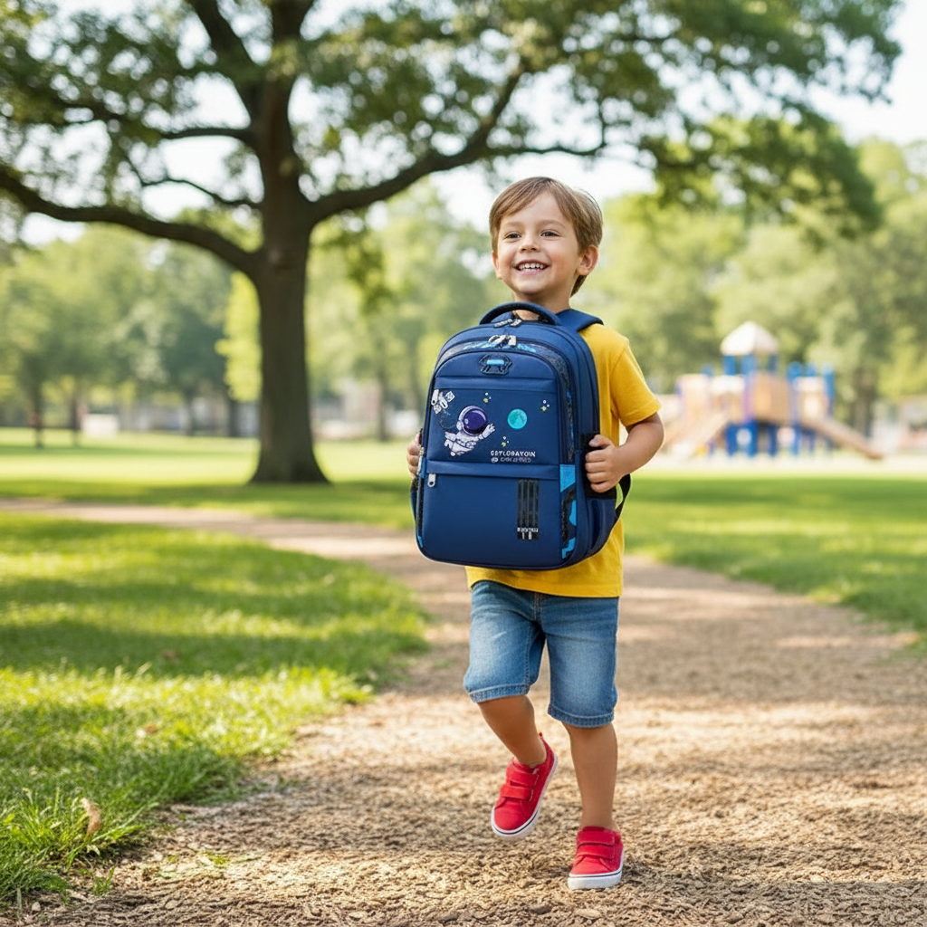 Enfant avec sac à dos astronaute