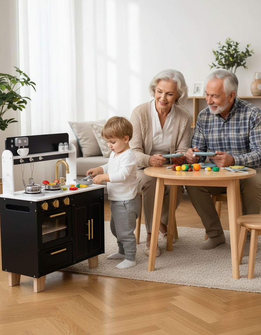Enfant cuisinant pour ses grands-parents