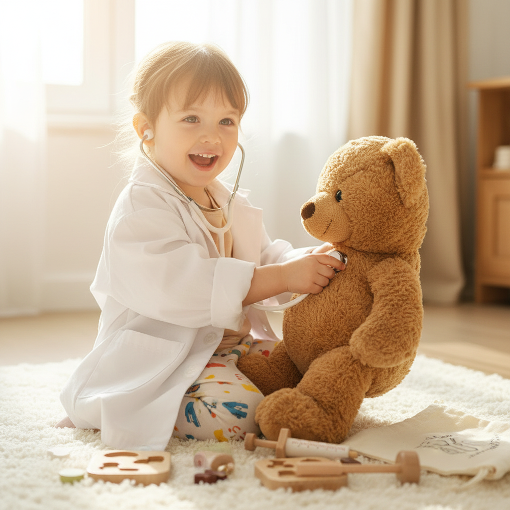Enfant jouant avec le kit médical