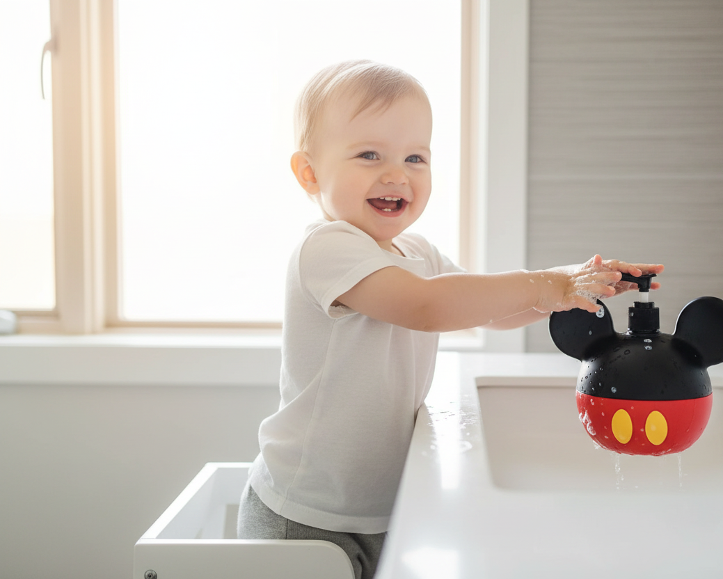 Enfant souriant avec distributeur Mickey