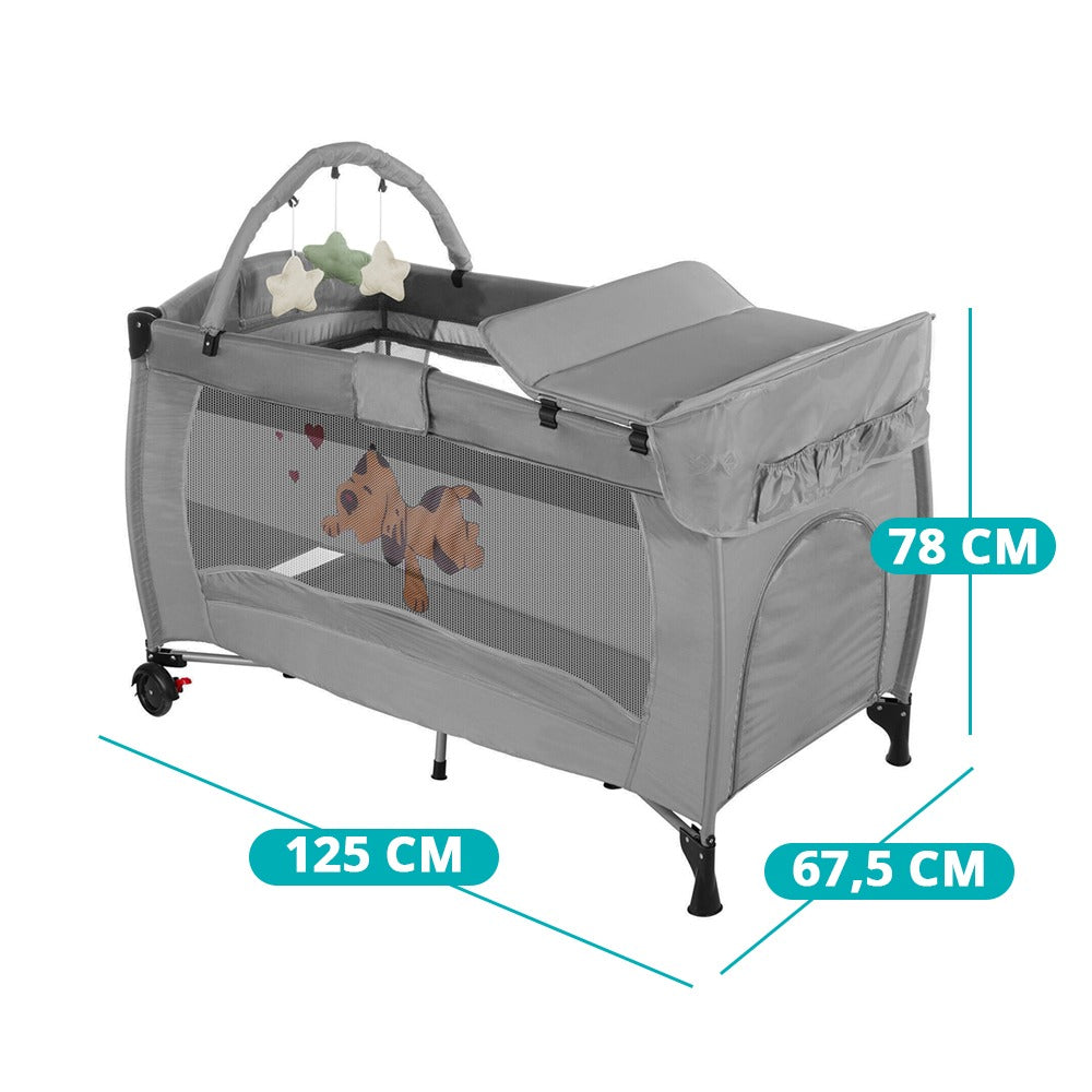 Patut de calatorie cu suport de schimbat scutece si arcada de jucarii, gri-4