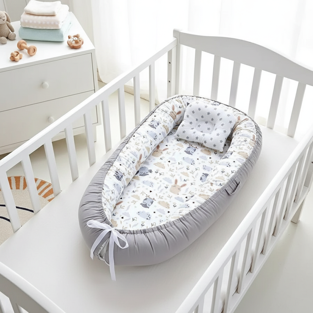 Réducteur de lit motif animaux dans un lit bébé